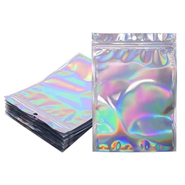 Sacs d'emballage en gros en gros sac à fermeture à glissière en plastique laser holographique pochette en aluminium pochettes refermables anti-odeur pour goutte Otyt6