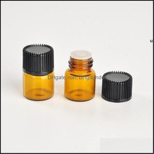 Pakflessen 100 verpakkingen per Amber Mini Glass Bottle Essentiële olie met plug en doppen Retailbox RRA10344 Drop Delivery Office Scho Otoal