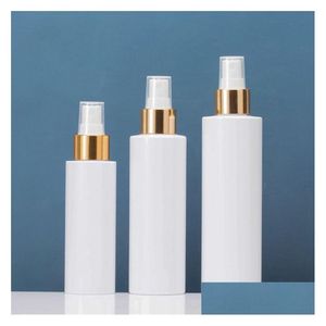 Bouteilles d'emballage 100 ml/150 ml/200 ml vide en plastique blanc bouteille anneau d'or vaporisateur haut rechargeable portable emballage cosmétique flacons Containe Ots3M