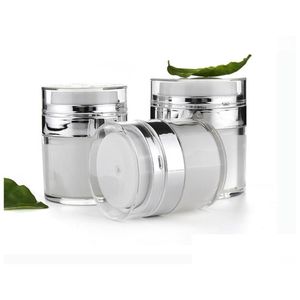 Verpakkingsflessen 15 30 50 G Pearl Wit Acryl Airless Jar Cream met Sier kraag