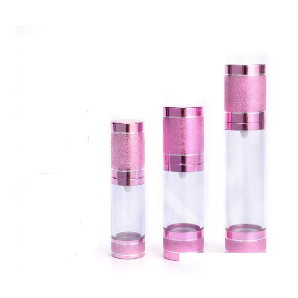 Botellas de embalaje 15 30 ml Cosmético de oro Botella de bomba sin aire Dispensador recargable portátil para loción Contenedor rosa Sn5089 Drop Delive DH4Y6