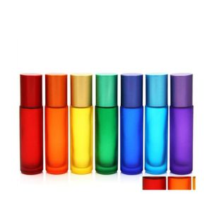 Bouteilles d'emballage 2021 Haute qualité Bleu / Vert / Rose / Noir / Ambre Mini 10 ml Roll On Bouteille en verre pour parfums Huiles essentielles en acier inoxydable Dhtkx