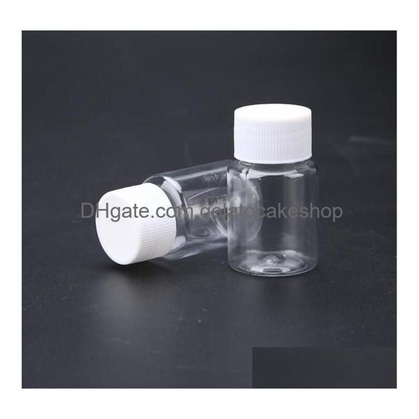 Botellas de embalaje 20Ml PET transparente Pequeña píldora redonda de plástico Capse Botella con tapón de rosca Entrega de gota Oficina Escuela Negocio Indust Dh6Tl