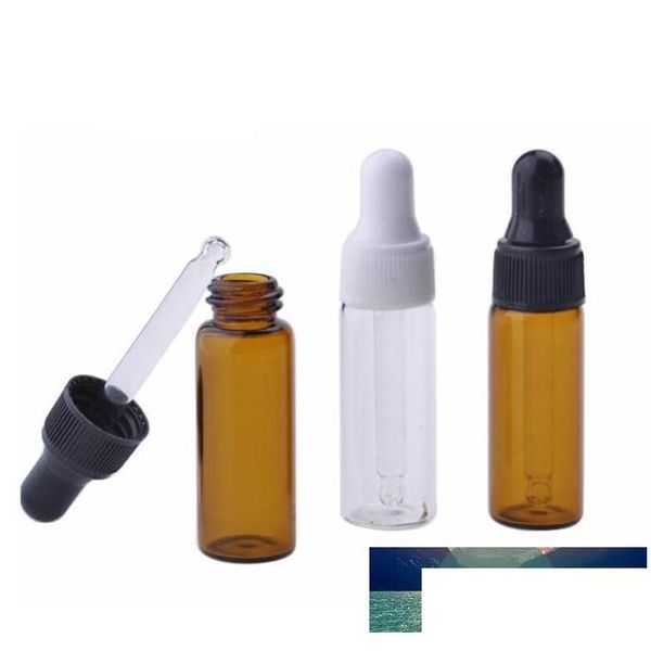 Botellas de embalaje 3000 Unids / lote Frascos de botella de cuentagotas de vidrio transparente ámbar vacío 5Ml Mini pipeta líquida para aceite esencial por con precio Dr Dhevf