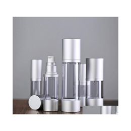 Verpakkingsflessen 30 ml Refilleerbare vacu￼mcontainers Airless Lotion -pompfles met Sier aluminium over Cap SN1267 Drop Delivery Office DHWZO