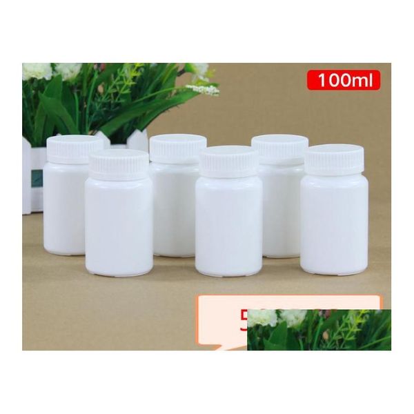 Bouteilles d'emballage 500pcs / lot 100ml / 100g blanc hdpe médical bouteille vide pilule capse en plastique avec tampon de papier d'aluminium Sn1594 livraison directe Dhcmw