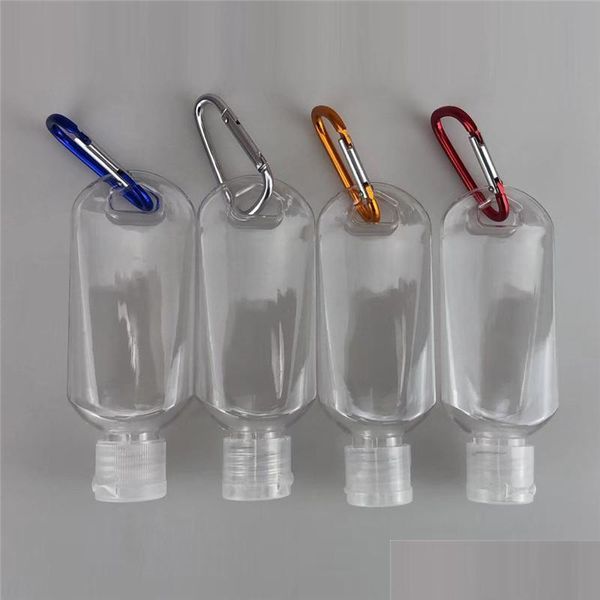 Bouteilles D'emballage 50Ml Vide Bouteille Rechargeable D'alcool Avec Crochet Porte-clés Désinfectant Pour Les Mains En Plastique Transparent Voyage En Plein Air Drop Delivery De Dhiv9