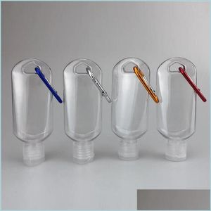 Bouteilles d'emballage 50 ml vide désinfectant pour les mains alcool bouteille rechargeable avec porte-clés crochet extérieur portable clair transparent gel goutte D Dh8P1