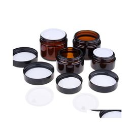 Verpakkingsflessen 5G 10G 15G 20G 30G 50G Amber Glass Jar Cosmetische crème Fles bijvulbare make -upcontainer met zwarte deksels Drop Dh5zu