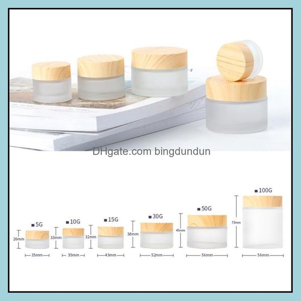 Bouteilles d'emballage 5G 10G 15G 30G 50G 100G Pot en verre givré Crème ronde Pots cosmétiques Visage à la main avec grain de bois ER Drop Livraison Offic Otxhr