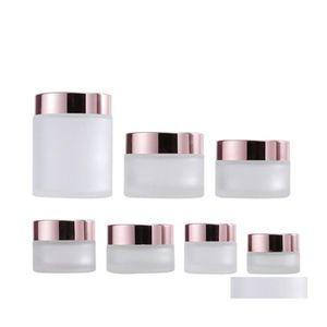 Verpakkingsflessen 5G100G Frosted Glass Cream Jar Clear Cosmetic Bottle Lotion Lip Balser met Rose Gold Lid Drop Delivery Offi Otwrn