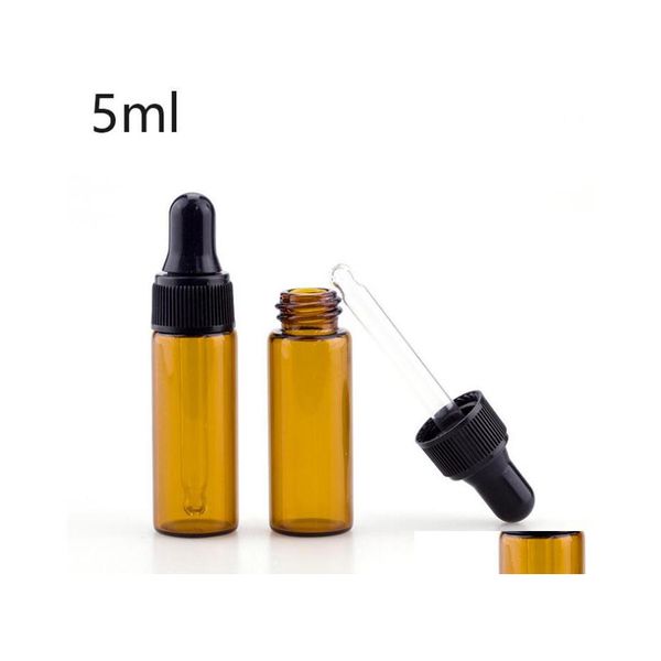 Botellas de embalaje 5Ml Vidrio ámbar Cuentagotas de aceite esencial Mini ojo vacío por contenedor de muestra de líquido cosmético Dhs 1500 Unids / lote Drop Deliv Dhha8