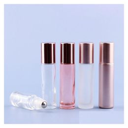 Bouteilles D'emballage 5Ml Roll On Par Bouteille Verre Métal Roller Ball Huile Essentielle Conteneur De Parfum 10Ml Rose Gold Drop Delivery Office Dhmec