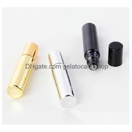 Bouteilles d'emballage 5Ml Uv Roll On Bottle Gold And Sier Huile Essentielle Acier Métal Roller Ball Parfum Par Flacons Drop Delivery Office S Dhynm