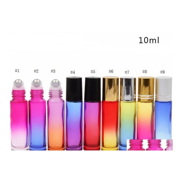 Bouteilles d'emballage 9 couleurs rouleau de verre épais sur bouteille 10ml Colorf rouleau d'huile essentielle avec boule en acier inoxydable vide par SN489 Drop Dhwzs