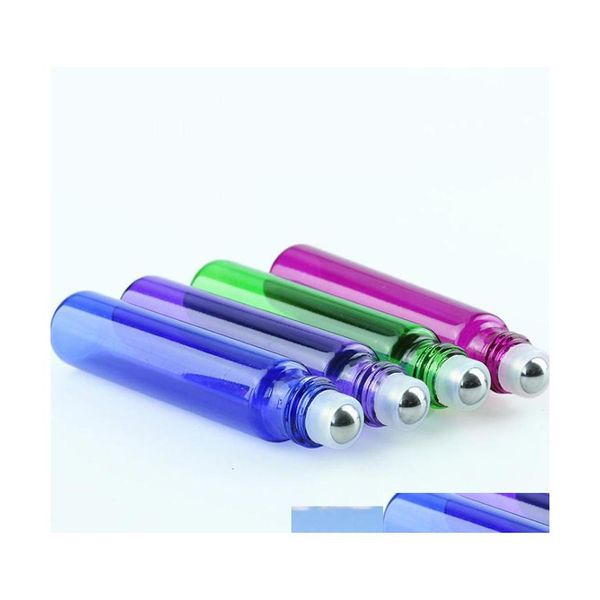 Bouteilles d'emballage Arrivée Pl Tube 10Ml Verre Rouleau Huile Bleu Violet Vert Rouge 10 Ml Roll On Aromathérapie Parfum 1100Pcs Usine Dro Ot1Ws