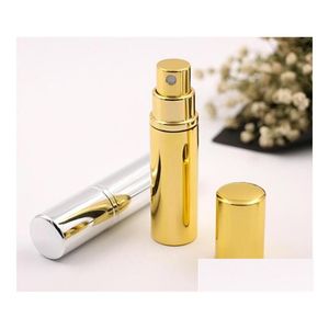 Bouteilles d'emballage Brilliant Gold Sier 5 ml rechargeable portable mini par bouteille voyageur en aluminium vaporisateur atomiseur vide parfum conteneur Dh9Ak