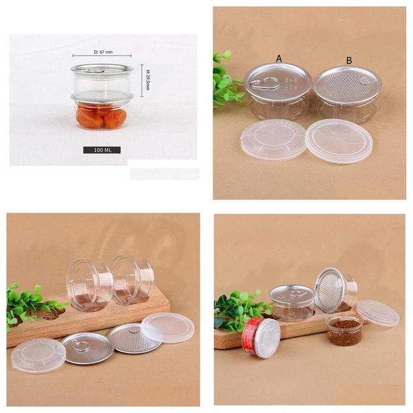 Bouteilles d'emballage Pot en plastique transparent pour animaux de compagnie avec couvercle en métal Boîte de conserve hermétique Pl Ring Concentrate Container Food Herb Storage 100Ml W0101 Dr Dh2Og