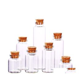 Bouteilles d'emballage Dia. 30Mm Fond Plat Bouteille En Verre Transparent Flacon Ttransparent Tube À Essai Récipient De Thé Avec Bouchon De Liège Drop Delivery De Dhtnx