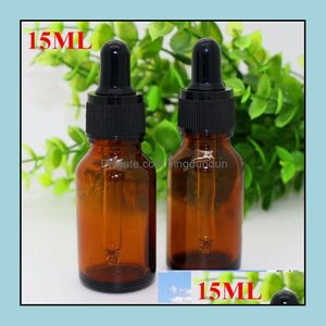 Verpakkingsflessen E Juice 15 ml Glas Amber met druppelaar DRIPPER Bottle voor Liquid Ecig Oil Black Caps Drop Delivery Office School Busi OTONB