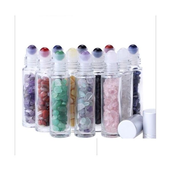 Bouteilles d'emballage Diffuseur d'huiles essentielles 10 ml de verre transparent Roll On Per avec boule de rouleau en pierre de quartz en cristal naturel écrasé Sier Cut D Dhkme