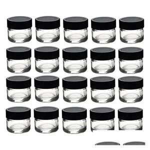 Bouteilles d'emballage Bouteille de pot en verre transparent de 5 ml de qualité alimentaire avec capuchon noir pour les extraits de DAB Shatter les concentrés de cire de colophane en résine vivante Contai Dhfcg