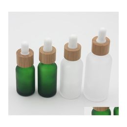 Bouteilles d'emballage Flacon compte-gouttes en verre transparent givré 15 ml 20 30 ml avec couvercle en bambou huile essentielle givré vert goutte bureau de livraison S Dhvzw