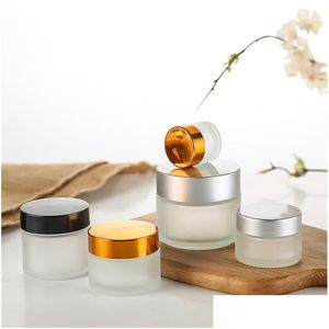 Verpakking Flessen Frosted Glazen Pot Gezichtscrème Fles Cosmetische Container 5G 10G 15G 20G 30G 50G Lotion Met Zwarte Sier Gouden Deksels Drop De Otdqx