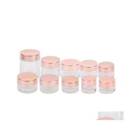 Bouteilles d'emballage Bocaux en verre dépoli Conteneurs cosmétiques crème avec bouchon en or rose 5G 10G 15G 20G 30G 50G 100G Lotion Baume à lèvres Bouteille D Dh72I