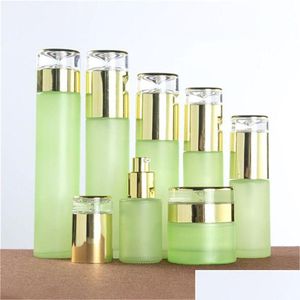 Bouteilles d'emballage Conteneur d'emballage de bouteille de lotion en verre cosmétique vert givré avec bouchon en plastique Vaporisateur vide 20Ml 30Ml 40Ml 60Ml 80Ml 1 Oto60