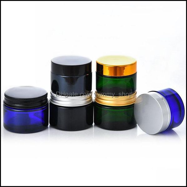 Bouteilles d'emballage pots cosmétiques en verre crème avec couvercles en aluminium/plastique de couleur noir/bleu/vert 20G 30G 50G Drop Delivery Office Sch Otc2M