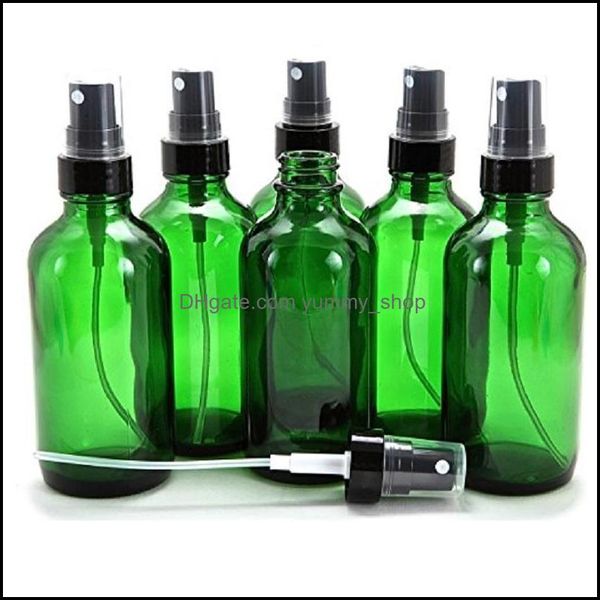 Botellas de embalaje Botella de vidrio verde con pulverizador de bomba de niebla fina negra Diseñado para aceites esenciales Productos de limpieza Pers Aromaterapia Otspc