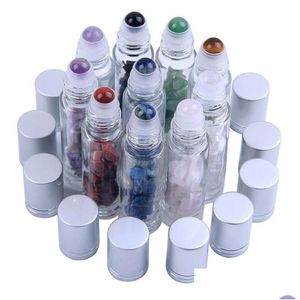 Emballage Bouteilles Huile Essentielle De Pierres Précieuses Naturelles Roller Ball Clear Pers Huiles Liquides Roll On Bottle Avec Crystal Chips Drop Delivery O Dhzh5