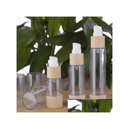 Botellas de embalaje nueva botella de embalaje cosmético de bambú 20ml 30ml 50ml 80ml 100ml 120 ml de bomba de vacío sin aire vacío para crema de maquillaje seru dh7bk