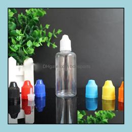 Botellas de embalaje Office School Business Industrial 1000Pcs 60Ml Pet Gotero de plástico vacío con tapas de colores a prueba de niños y punta larga y delgada Fo