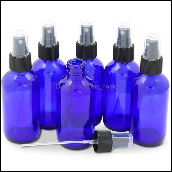 Bouteilles d'emballage Bureau de bureau Business Industrial Cobalt Blue Glass Bottle avec pulv￩risateur de pompe ￠ brume fine noire Con￧u pour les huiles essentielles P