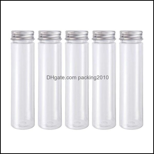 Botellas de embalaje Oficina Escuela Negocios Industrial 110Ml Tubos de ensayo de plástico transparente con tapas de rosca Contenedores de botellas de nueces de galletas para fiesta