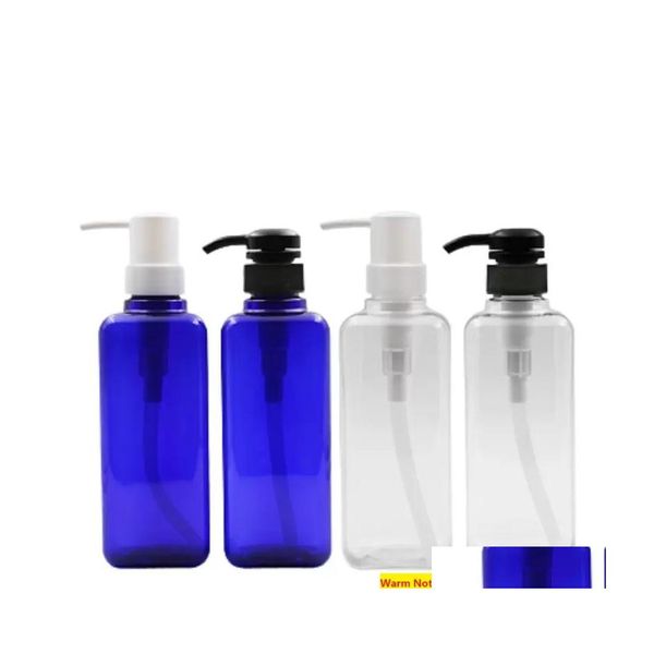 Botellas de embalaje recargable plástico azul transparente botella redonda de bosque de forma cuadrada