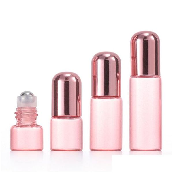 Bouteilles d'emballage Rose Gold Roller Glass Bouteille d'huile essentielle Voyage Portable Vide Cosmetic Sub 1Ml / 2Ml / L / 5Ml Drop Delivery Office Sc Dhnt5