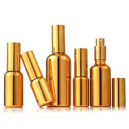 Bouteilles d'emballage en gros 100 ml d'or pompe cosmétique verre huile essentielle par bouteilles avec spray pour soins personnels drop livraison bureau s otcvn