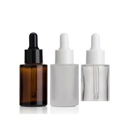 Verpakkingsflessen Groothandel 100 stuks 30 ml matte of heldere glazen flessen met de witte druppelaar Drop Delivery Office School Business Indus Dhhpc