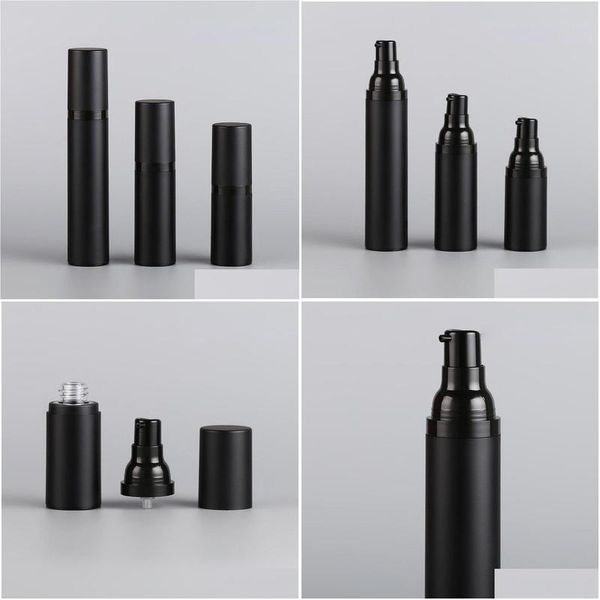 Botellas de embalaje al por mayor 15 ml 30 ml de negros Botella sin aire Bomba de crema de crema recipiente de plástico Spray 50 ml de dispensador cosmético para DHKXF