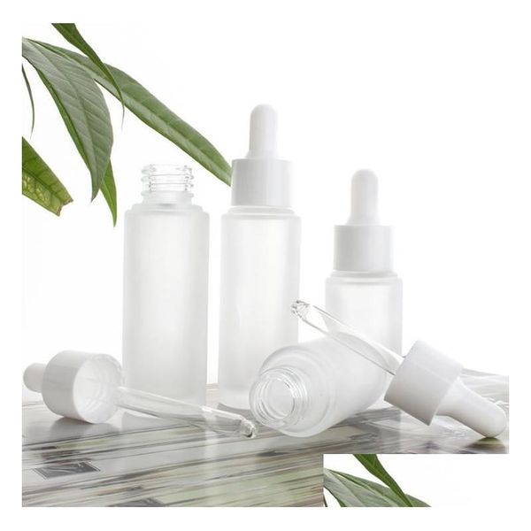 Botellas de embalaje al por mayor 15 ml 30 ml vacío esmerilado claro gotero botella ojo aceite esencial suero con contenedor cosmético blanco Dro DH0WI