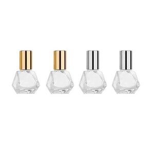 Bouteilles d'emballage en gros 8 ml mini portable en verre transparent polygonal bouteille de rouleau de voyage d'huile essentielle avec une balle en acier inoxydable DHR07