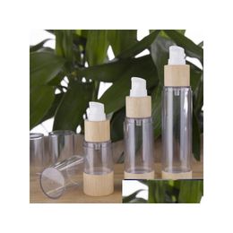 Bouteilles d'emballage Bouteille d'emballage cosmétique en bambou en gros 20 ml 30 ml 50 ml 80 ml 100 ml 120 ml vide pompe à vide sans air pour maquillage Crea Dhifj