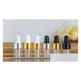 Verpakkingsflessen Groothandel doorzichtige druppelaar 1 ml 2 ml L 100 stuks Mini glazen fles Essentiële olie Displayflacon Klein serum per bruin monster C Dhqnv