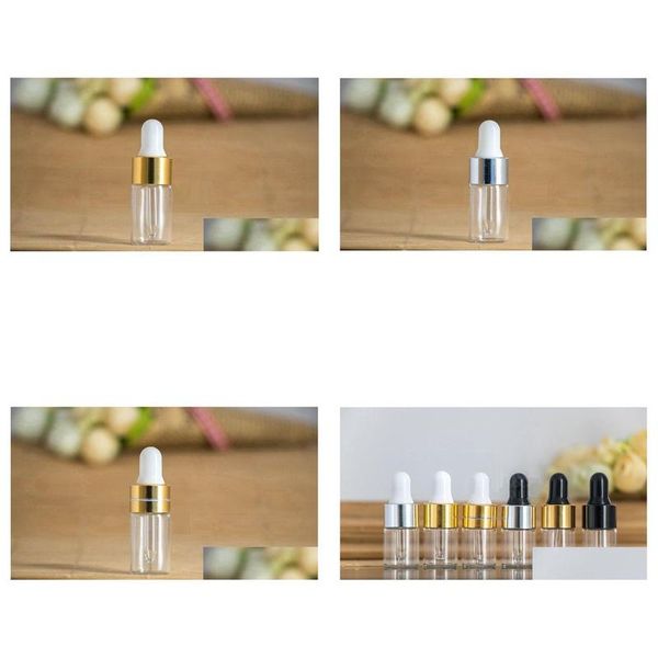 Bouteilles d'emballage en gros compte-gouttes transparent 1 ml 2 ml L 100 pièces mini bouteille en verre huile essentielle flacon d'affichage petit sérum par échantillon brun C Otjms