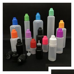 Bouteilles d'emballage en gros Colorf Pe Dropper L 5 ml 10 ml 15 ml 20 ml 30 ml 50 ml pointes d'aiguille avec capuchon de couleur à l'épreuve des enfants pointe pointue en plastique E Dhhas
