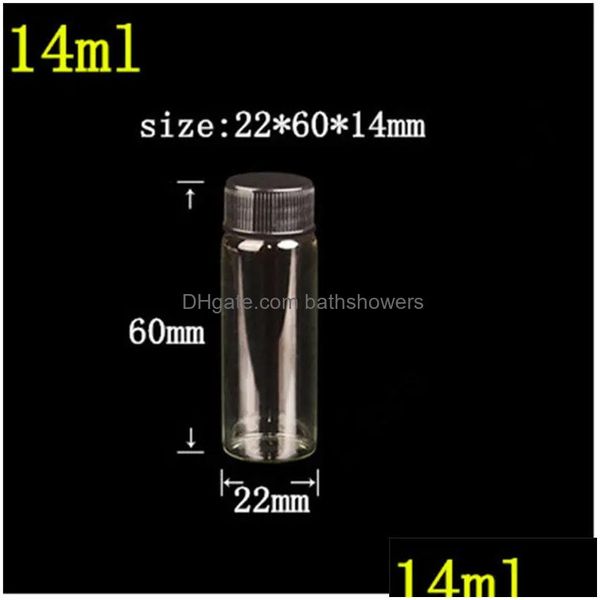 Bouteilles d'emballage en gros diamètre 22 mm bocaux en verre transparent bouchon en plastique noir 5 ml 6 ml 7 ml 10 ml 14 ml artisanat vitré huile essentielle bouteille Dhz3X