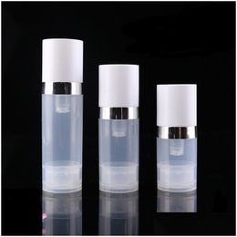 Bouteilles d'emballage en gros vide 5 ml 10 ml Bouteille de lotion de pompe à vide transparente sans air sans air avec emballage cosmétique sier anneau DH8776 Drop Deli Dhztq
